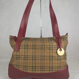 Authentic Vintage BURBERRY'S Nova Check Tote bag Canvas Leather Beige/Red